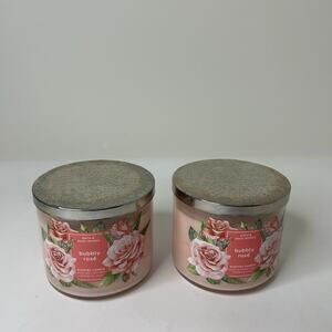 Bath & Body Works 3-Wick Candle 14 oz Bubbly Rose' WHITE BARN Lot Of 2